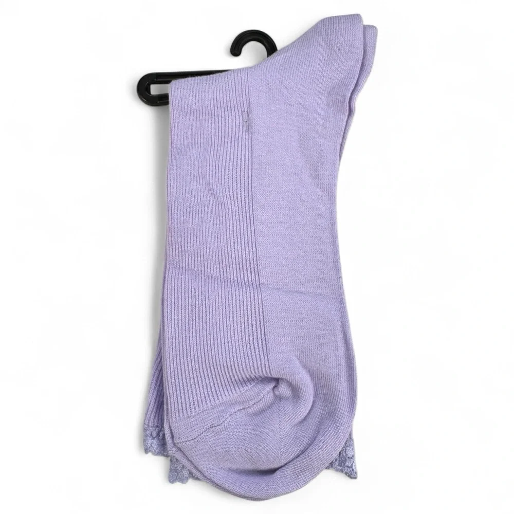 Hue Lace Trim Socks Light‎ Purple Pale Lilac Womens One Size Fits Most